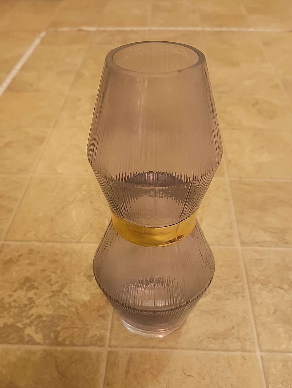 Glass Double-Gourd Vase with Gold Accent - Gray